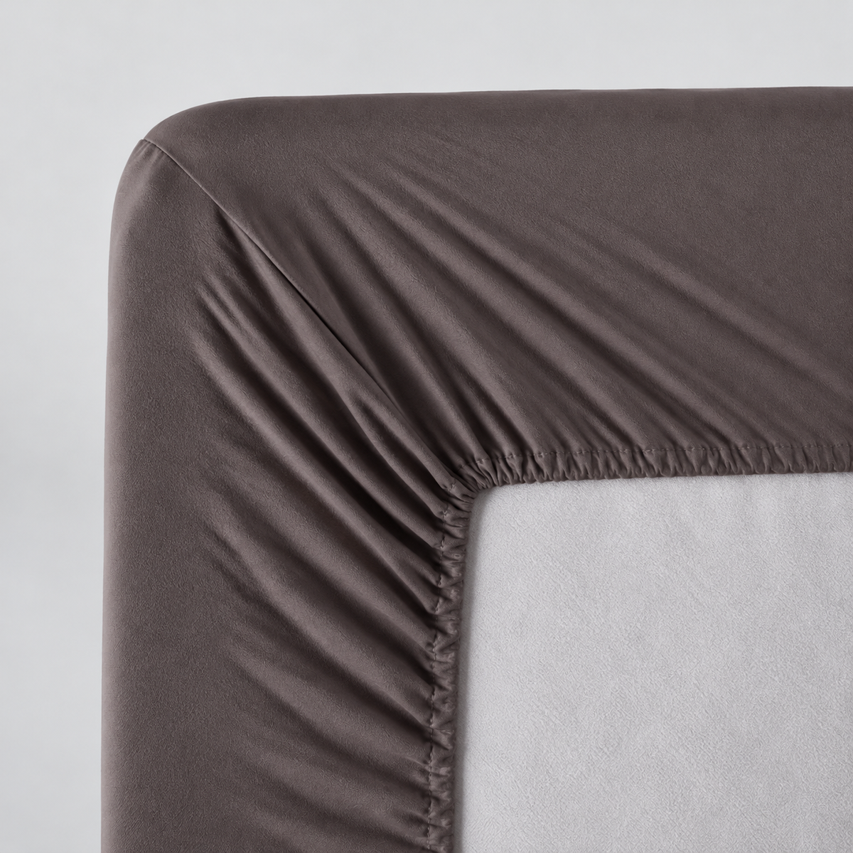 Plumelle Earth Fitted Sheet in Charcoal, elastic all the way around for a neat fit
